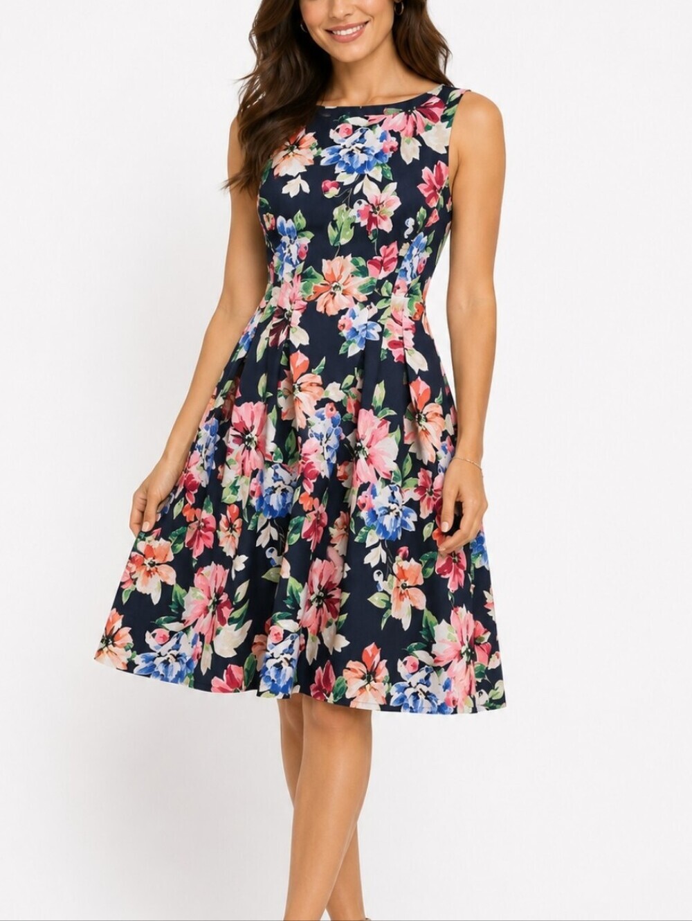 Vince Camuto~Woman Size 0~Multicolor Fit & Flare Dress Sleeveless w/Pocket Lined